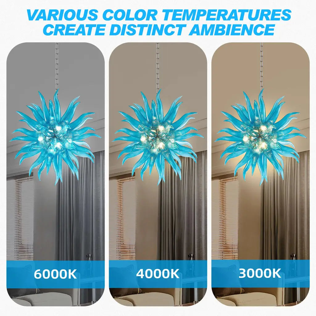 Modern Sputnik Starburst Hand-Blown Glass Chandelier Blue Artisan Sculptural Pendant Light