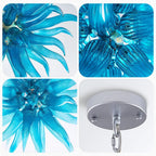 Modern Sputnik Starburst Hand-Blown Glass Chandelier Blue Artisan Sculptural Pendant Light