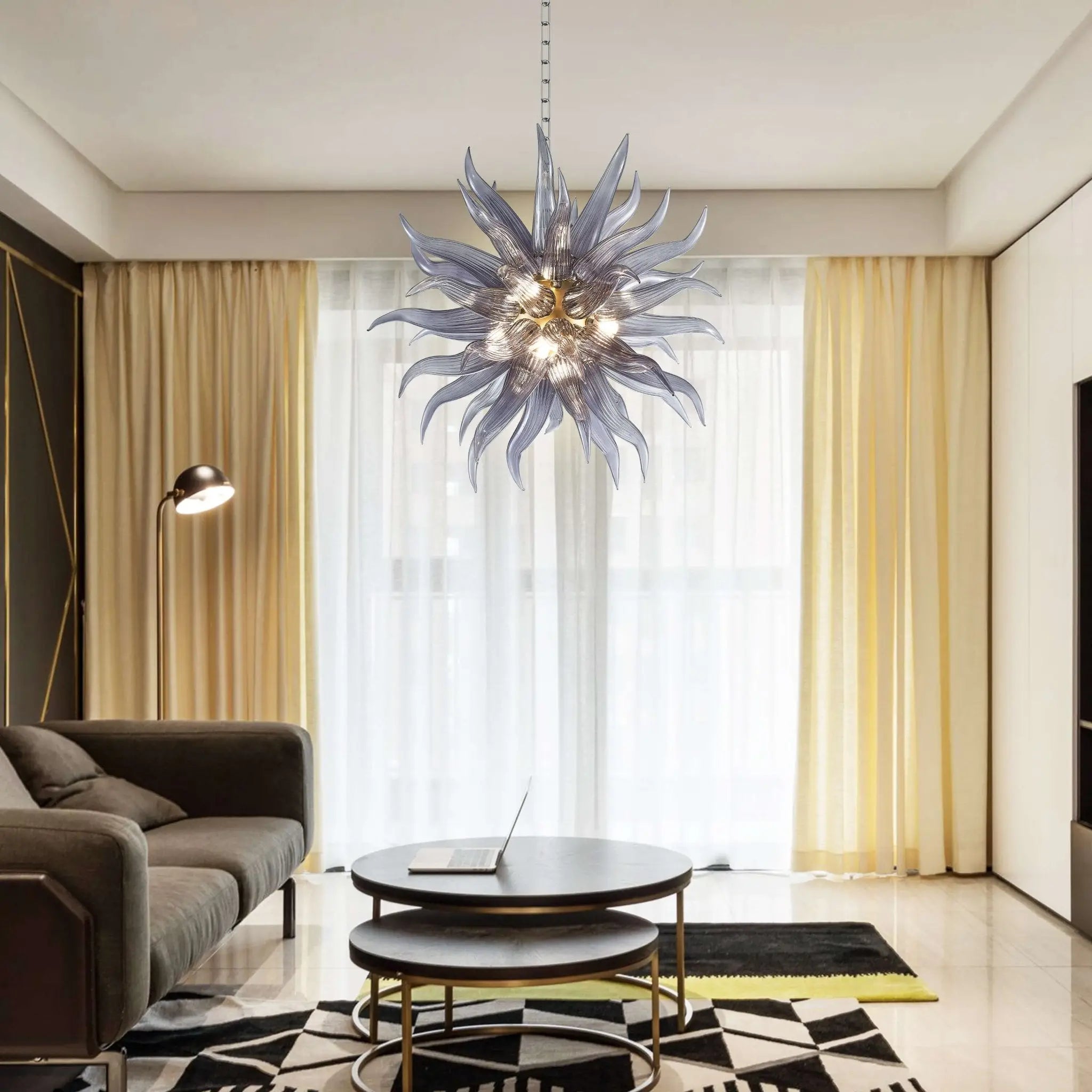 Starburst Hand Blown Glass Art Chandelier Chihuly-Style Stinger Hanging Murano Glass Sculpture Light