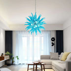 Modern Sputnik Starburst Hand-Blown Glass Chandelier Blue Artisan Sculptural Pendant Light