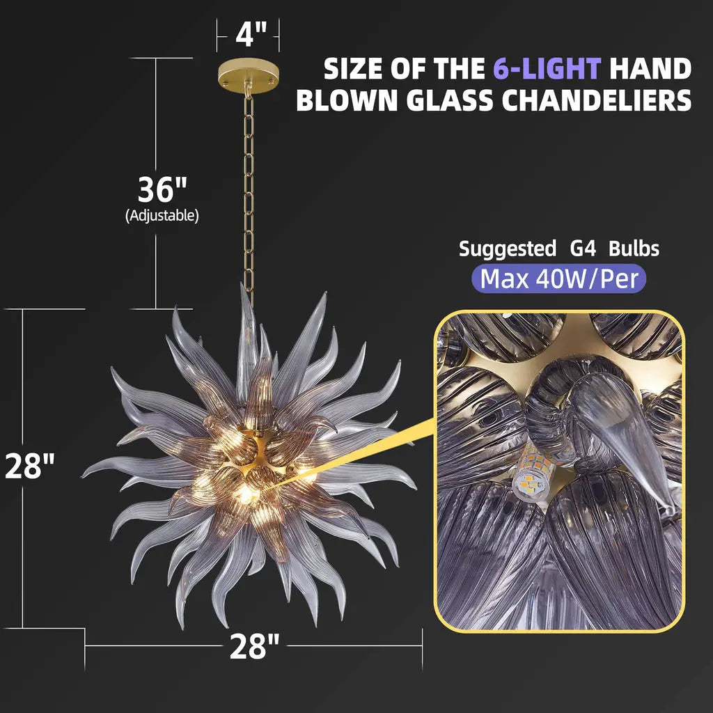 Starburst Hand Blown Glass Art Chandelier Chihuly-Style Stinger Hanging Murano Glass Sculpture Light