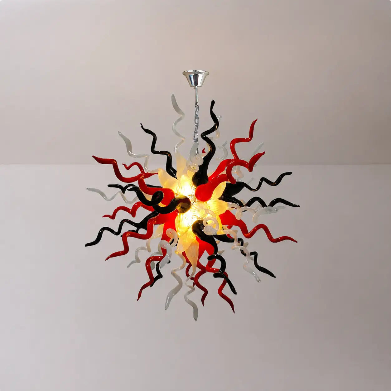 Modern Hand-Blown Glass Sputnik Starburst Chandelier White Red Black Glass Lighting