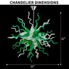 Emerald Forest Artisan Blown Glass Chandelier Green & White Sculptural Starburst Pendant Light