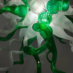 Emerald Forest Artisan Blown Glass Chandelier Green & White Sculptural Starburst Pendant Light