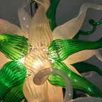 Emerald Forest Artisan Blown Glass Chandelier Green & White Sculptural Starburst Pendant Light