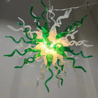 Emerald Forest Artisan Blown Glass Chandelier Green & White Sculptural Starburst Pendant Light