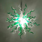 Emerald Forest Artisan Blown Glass Chandelier Green & White Sculptural Starburst Pendant Light