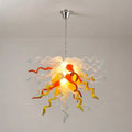 Yellow Orange White Hand-Blown Art Glass Chandelier Chihuly-Style Sunset Glow Pendant Light