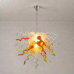 Yellow Orange White Hand-Blown Art Glass Chandelier Chihuly-Style Sunset Glow Pendant Light