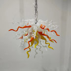 Yellow Orange White Hand-Blown Art Glass Chandelier Chihuly-Style Sunset Glow Pendant Light