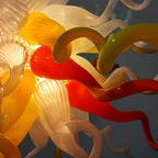 Yellow Orange White Hand-Blown Art Glass Chandelier Chihuly-Style Sunset Glow Pendant Light