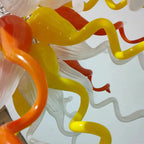 Yellow Orange White Hand-Blown Art Glass Chandelier Chihuly-Style Sunset Glow Pendant Light