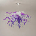 Elegant Purple and White Blown Spiraled Glass Chandelier Chihuly-Style Violet Mist Art Pendant Light