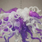 Elegant Purple and White Blown Spiraled Glass Chandelier Chihuly-Style Violet Mist Art Pendant Light