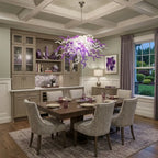 Elegant Purple and White Blown Spiraled Glass Chandelier Chihuly-Style Violet Mist Art Pendant Light