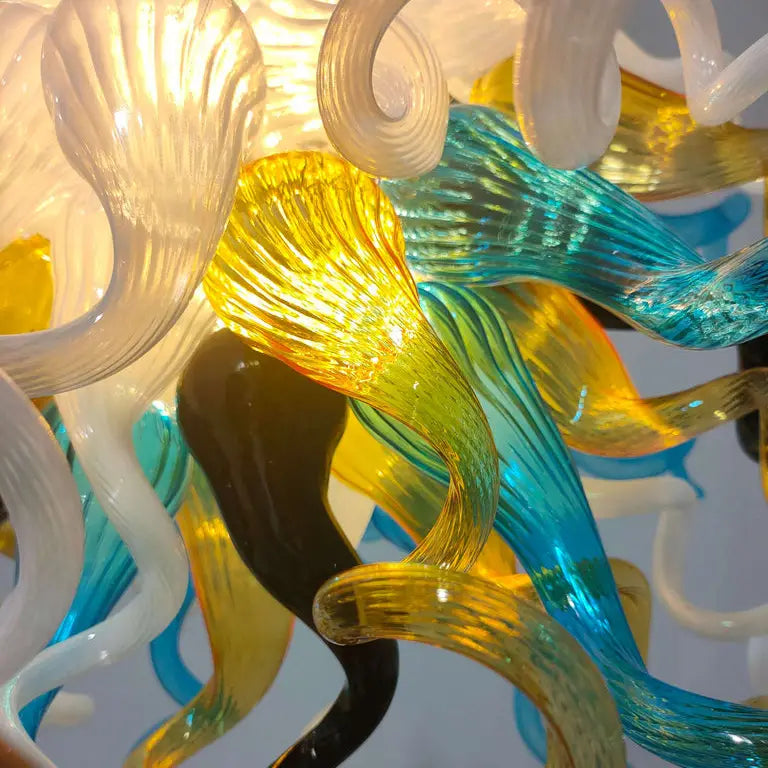 Coastal Artisan Hand-Blown Glass Chandelier Multicolor Chihuly-Inspired Statement Pendant Light