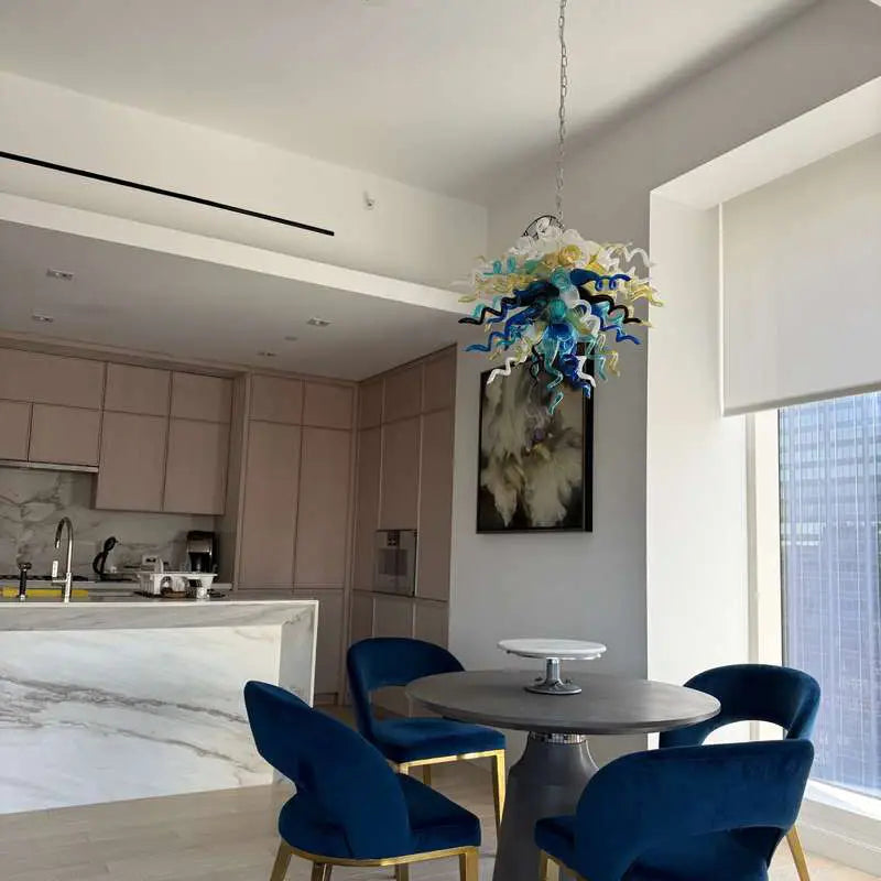 Coastal Artisan Hand-Blown Glass Chandelier Multicolor Chihuly-Inspired Statement Pendant Light
