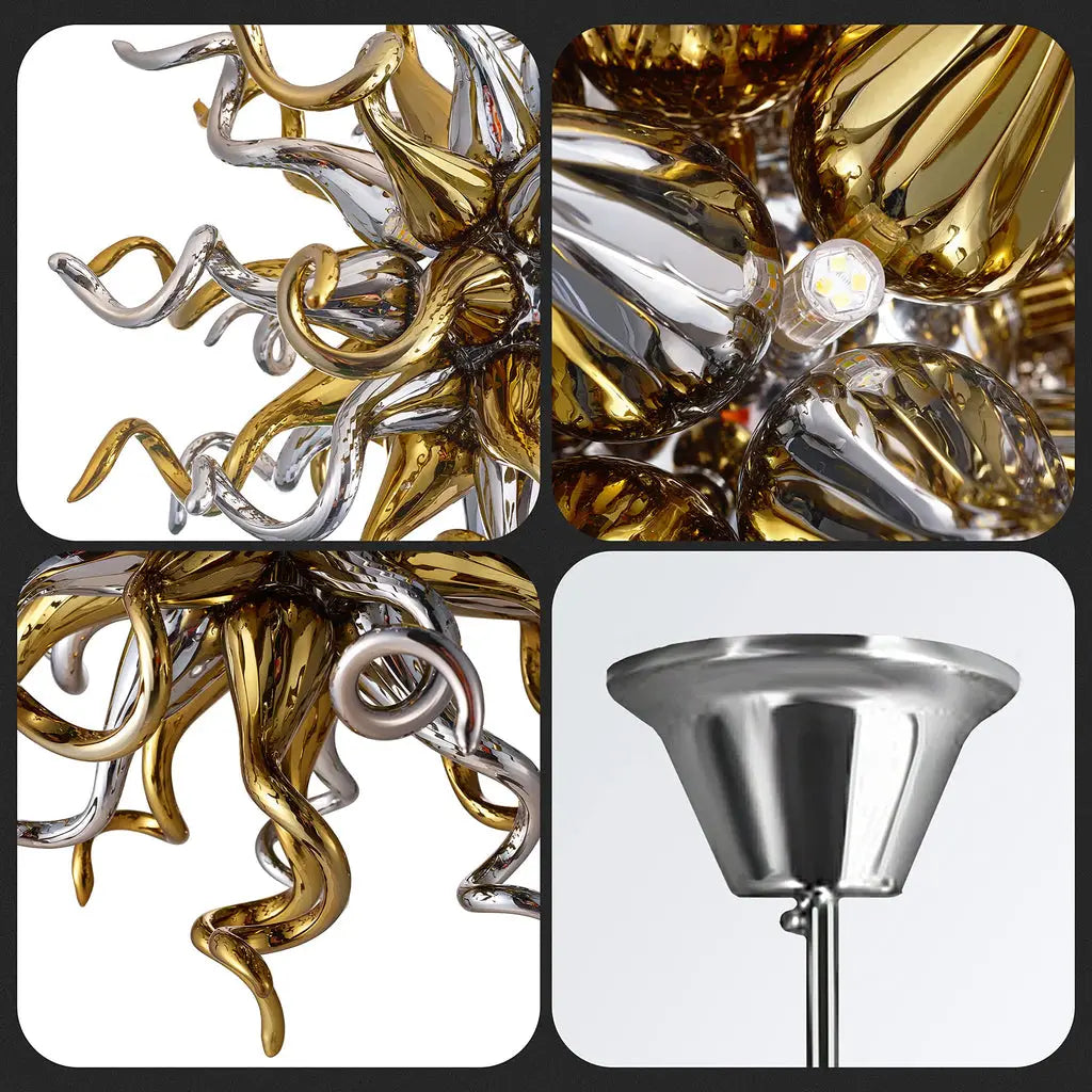 Sputnik Starburst Shape Blown Glass Chandelier Electroplating Golden and Silver Pendant Light