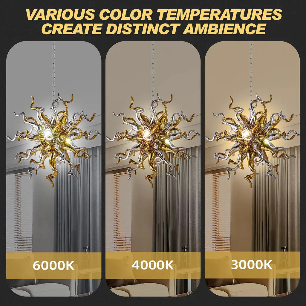 Sputnik Starburst Shape Blown Glass Chandelier Electroplating Golden and Silver Pendant Light