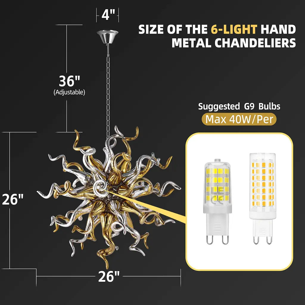 Sputnik Starburst Shape Blown Glass Chandelier Electroplating Golden and Silver Pendant Light