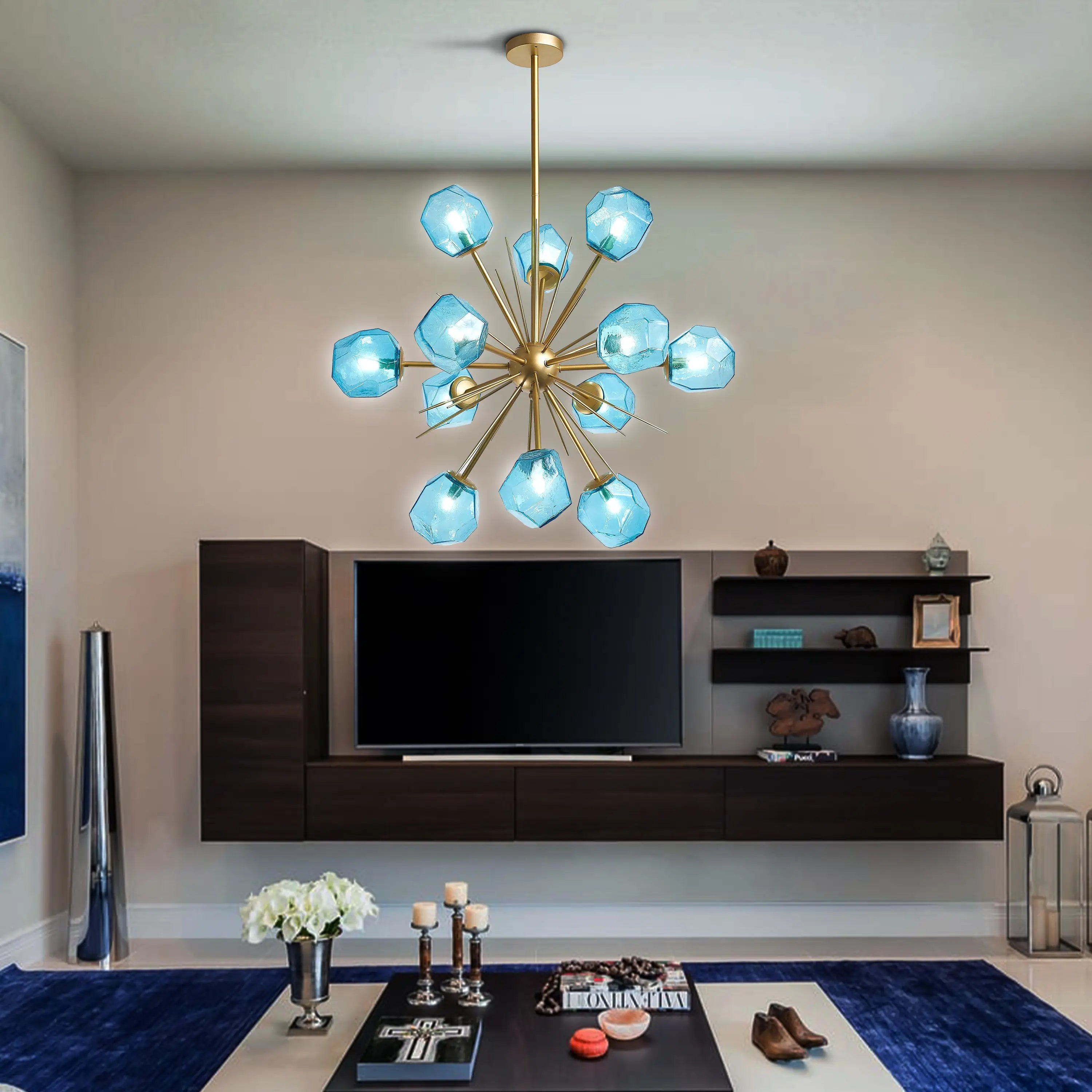 Veridian Jewel Sputnik Blown Glass Art Chandelier Modern Starburst Hanging Glass Sculptur Light For Entryways Living