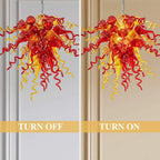 Sun Flare Hand Blown Glass Art Chandelier Red and Amber Artisan Coils Sculptural Pendant Light for Modern Interiors