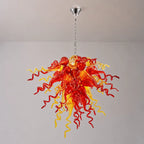 Sun Flare Hand Blown Glass Art Chandelier Red and Amber Artisan Coils Sculptural Pendant Light for Modern Interiors