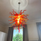 Sun Flare Blown Glass Tendril Chandelier Chihuly-Style Red & Amber Flame Glass Pendant Light