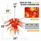 Sun Flare Hand Blown Glass Art Chandelier Red and Amber Artisan Coils Sculptural Pendant Light for Modern Interiors