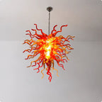 Sun Flare Blown Glass Tendril Chandelier Chihuly-Style Red & Amber Flame Glass Pendant Light