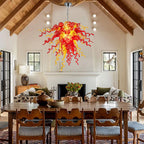 Sun Flare Hand Blown Glass Art Chandelier Red and Amber Artisan Coils Sculptural Pendant Light for Modern Interiors