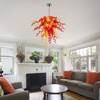 Sun Flare Hand Blown Glass Art Chandelier Red and Amber Artisan Coils Sculptural Pendant Light for Modern Interiors