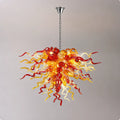 Hand-Blown Glass Artisan Chandelier in Amber and Red Irregular Curls Organic Glass Sculpture Lamp