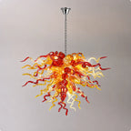 Hand-Blown Glass Artisan Chandelier in Amber and Red Irregular Curls Organic Glass Sculpture Lamp