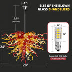 Hand-Blown Glass Artisan Chandelier in Amber and Red Irregular Curls Organic Glass Sculpture Lamp