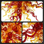 Hand-Blown Glass Artisan Chandelier in Amber and Red Irregular Curls Organic Glass Sculpture Lamp