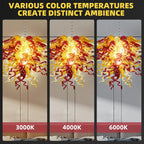 Hand-Blown Glass Artisan Chandelier in Amber and Red Irregular Curls Organic Glass Sculpture Lamp