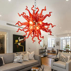 Modern Ruby Red Hand-Blown Glass Art Chandelier Hanging Glass Sculpture Pendant Light