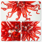 Modern Ruby Red Hand-Blown Glass Art Chandelier Hanging Glass Sculpture Pendant Light