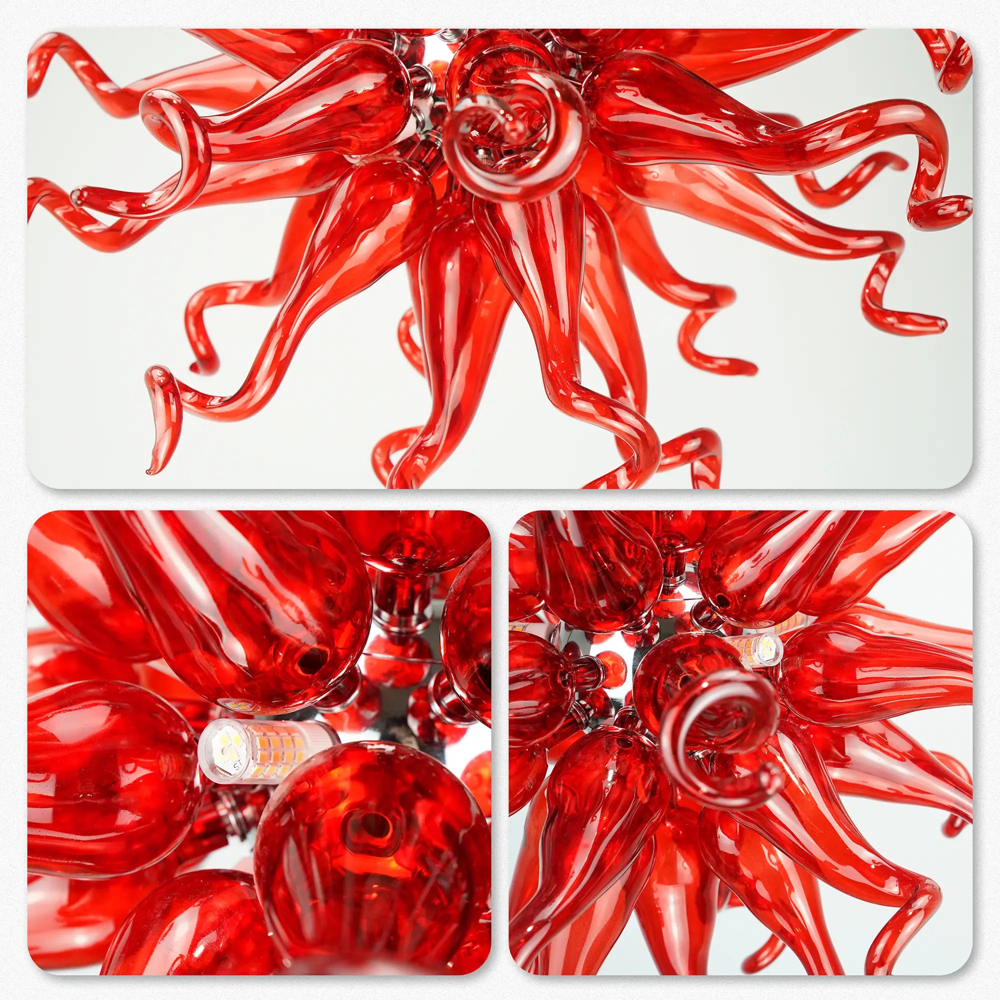 Modern Ruby Red Hand-Blown Glass Art Chandelier Hanging Glass Sculpture Pendant Light