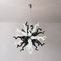 Black White Starburst Hand-Blown Glass Chandelier Small Sculptural Art Pendant Light