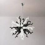 Black White Starburst Hand-Blown Glass Chandelier Small Sculptural Art Pendant Light