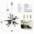 Black White Starburst Hand-Blown Glass Chandelier Small Sculptural Art Pendant Light