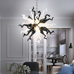 Black White Starburst Hand-Blown Glass Chandelier Small Sculptural Art Pendant Light
