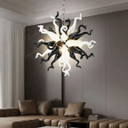 Black White Starburst Hand-Blown Glass Chandelier Small Sculptural Art Pendant Light