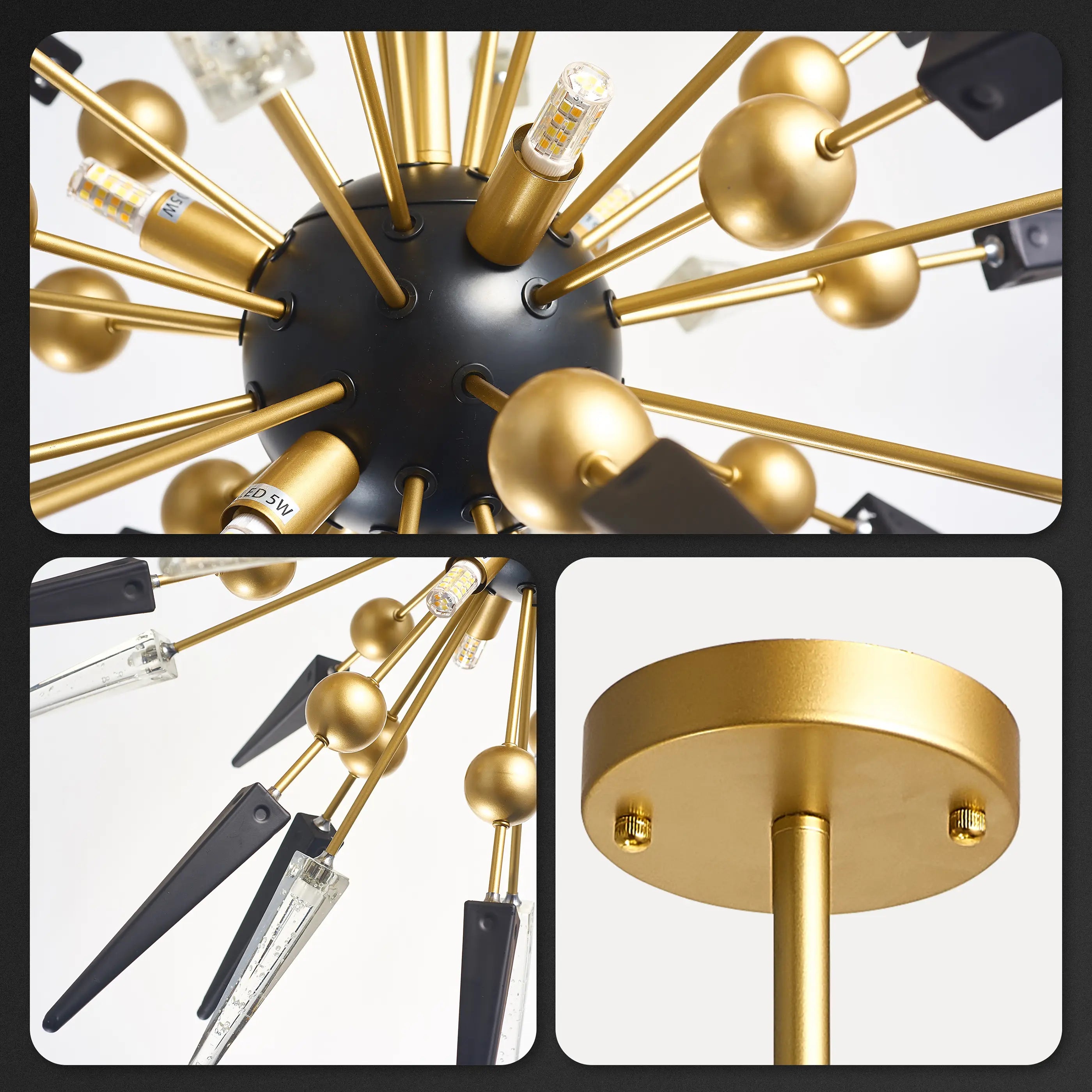 Mid-Century Modern Sputnik Chandelier Sparta Starburst Pendant Light with Gold Finish Frame