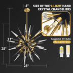 Mid-Century Modern Sputnik Chandelier Sparta Starburst Pendant Light with Gold Finish Frame