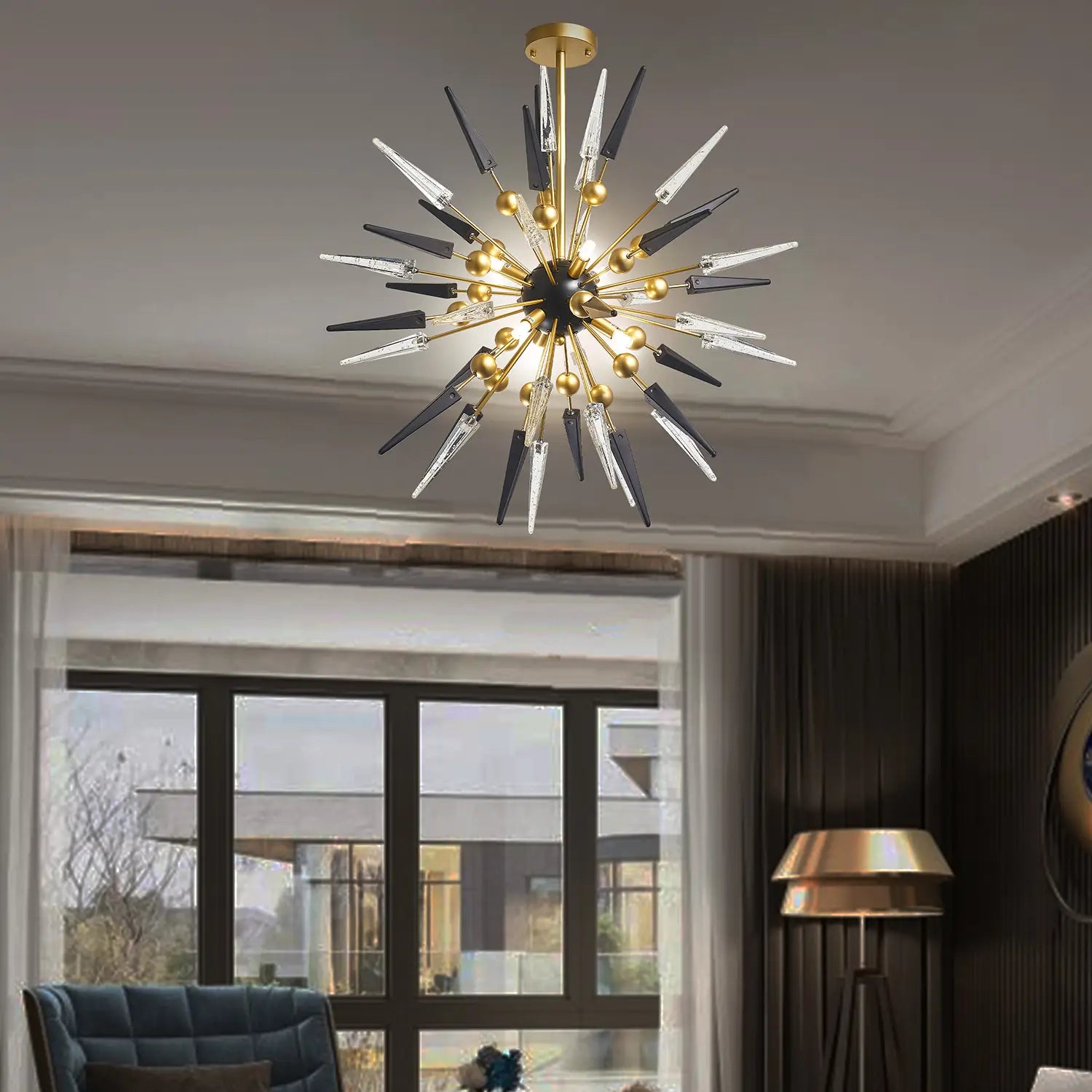 Mid-Century Modern Sputnik Chandelier Sparta Starburst Pendant Light with Gold Finish Frame