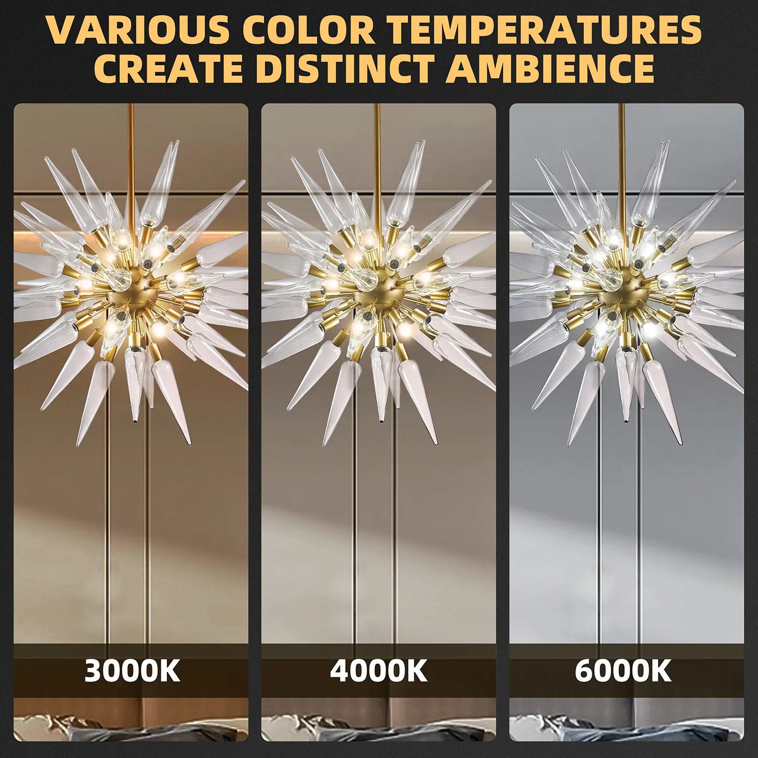 Transparent White Stinger Glass Sputnik Chandelier Modern Sparta Starburst Pendant Light with Clear Glass Spikes