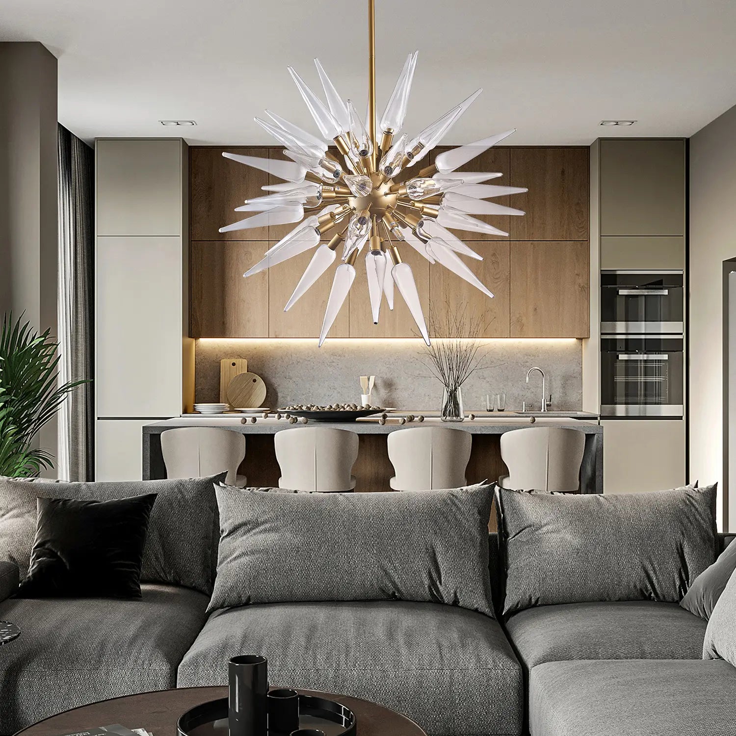 Transparent White Stinger Glass Sputnik Chandelier Modern Sparta Starburst Pendant Light with Clear Glass Spikes